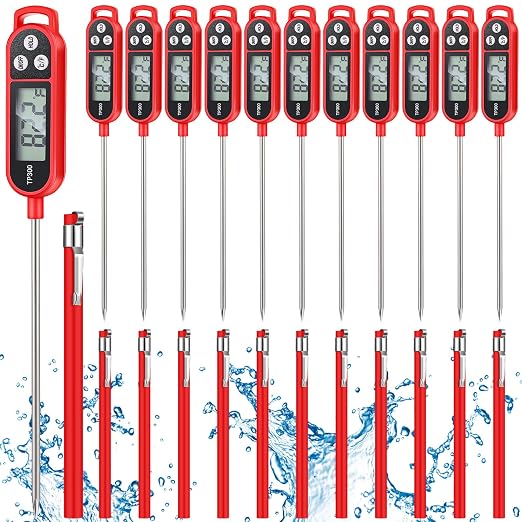 Copkim 12 Pcs Meat Food Thermometer Food with Probe Water Liquid Instant Read Digital Thermometer Kitchen Cooking Supplies for Cooking BBQ Milk Yogurt (Red)