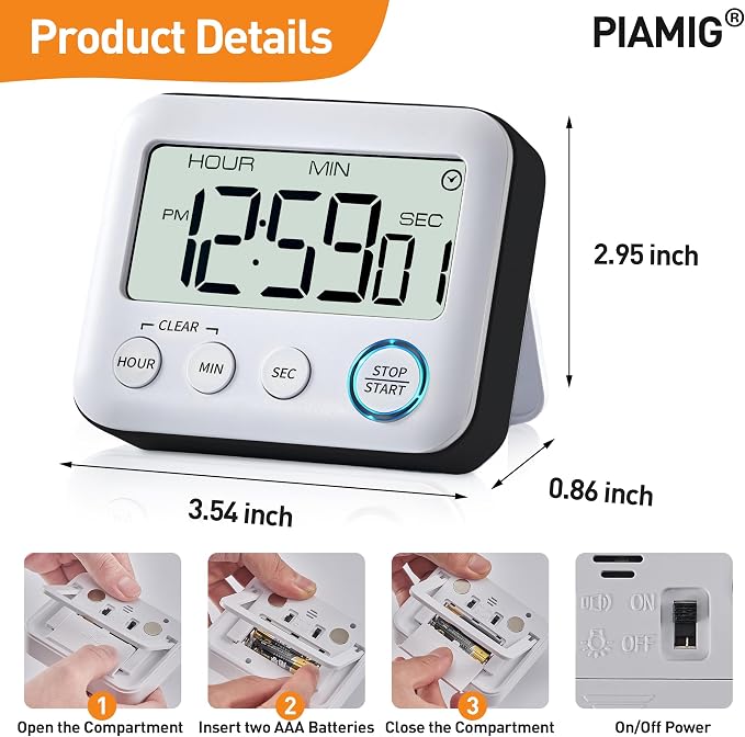 Digital Kitchen Timer Alarm Clock for Cooking, Large LCD Display Multi-Function, Strong Magnetic with Loud Alarm, Digital Timer for Kids,Teachers,Classroom, Exercise or Work (Black)