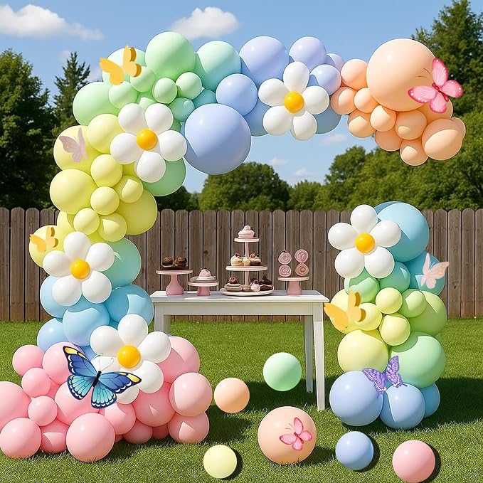 Daisy Pastel Balloons Arch Kit 156pcs 18 12 5 Inch Macaron Balloon Arch Kit with DIY Daisy Flower Balloons for Birthday Baby Shower Wedding Anniversary Spring Daisy Theme Party Decoration