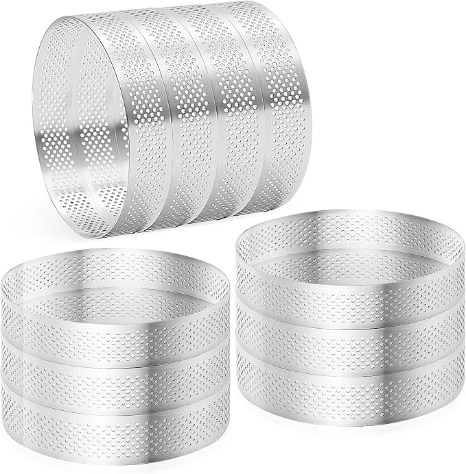 Aringfes10 Pcs 4 Inch 304 Stainless Steel Tart Ring, Heat-Resistant Perforated Cake Mousse Ring, Round Ring Baking Doughnut Tools (10cm)