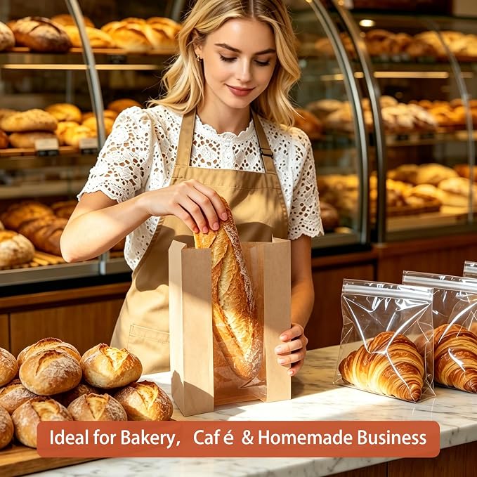 200 Pcs Bread Bags for Homemade Bread, Sourdough Bread Bags With Clear Window, 13.7x8.2x3.7in Large Thicker Bakery Bags Used for Storage Loaves Cookies Candy Snacks, 210 Cute Sealing Stickers