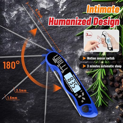 Stocking Stuffers for Men Women Adults: Meat Thermometer, IP67 Waterproof Digital Meat Thermometer with Backlight, Hold Function & Magnet for Grill, BBQ, Candy, Beef,Turkey
