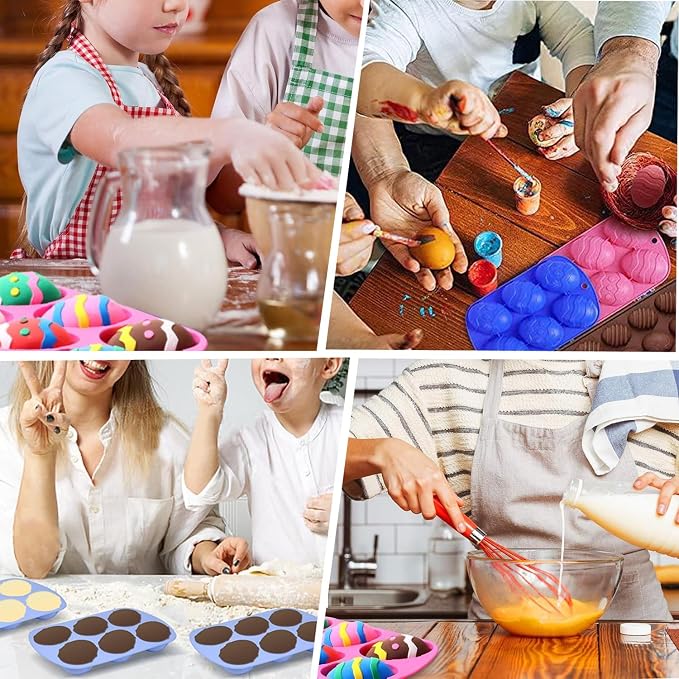 AKOAK 6-cavity Silicone Cake Mold, DIY Handmade Soap Mold, Non-stick Donut Mold, for Chocolate Pudding Jelly Muffin Cups, Kitchen Baking Decoration (Easter Egg)