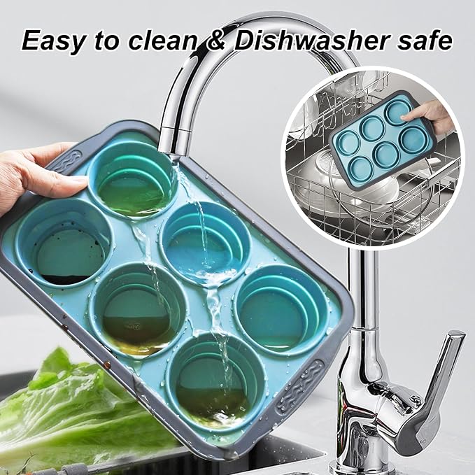 Silicone Muffin Pans for Baking with Metal Frame, 6 Cup Silicone Muffin Pan, Nonstick Cupcake Pan, BPA Free Muffin Tins Easy to Pop Cupcake Baking Pan Molds for Oven Dishwasher Safe