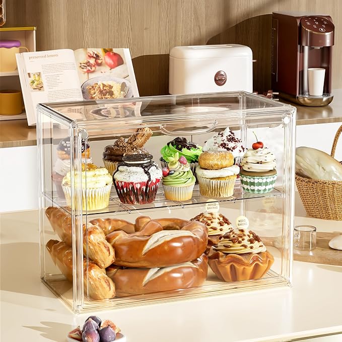 2 Tier Cupcake Stand Acrylic Cardboard Cupcake Tower Holder, Dessert Pastry Cookie Display Stand Case with Lid for Birthday Wedding Party Decoration, Large Adjustable Bread Box, XXXL