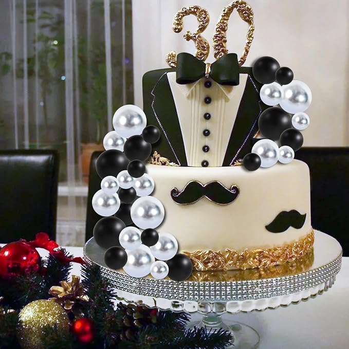 BEISHIDA 40 Pcs Ball Cake Toppers Mini Balls Cake Decorations Black Silver Foam Balls Sticks DIY Cake Topper for Congrats Grade 2026 Graduation Men Birthday New Year Retirement Decorations