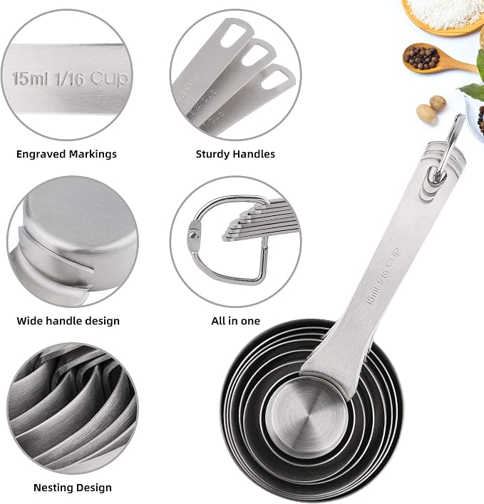 Measuring Cups Set 8, 18/8 Stainless Steel Measuring Cups Set, Metal Measuring Cups With 1/8, 1/4, 2/3, 3/4 Measuring Cup for Kitchen & Baking