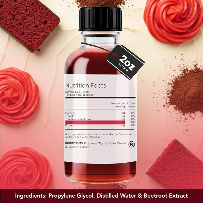 Dolce Flav Natural Super Red Food Coloring – Water-Soluble, Plant-Based, Vibrant Red Color for Baking, Drinks, Frosting, Jams & More – Easy Mix, Concentrated Formula (0.5–2% Use Rate)