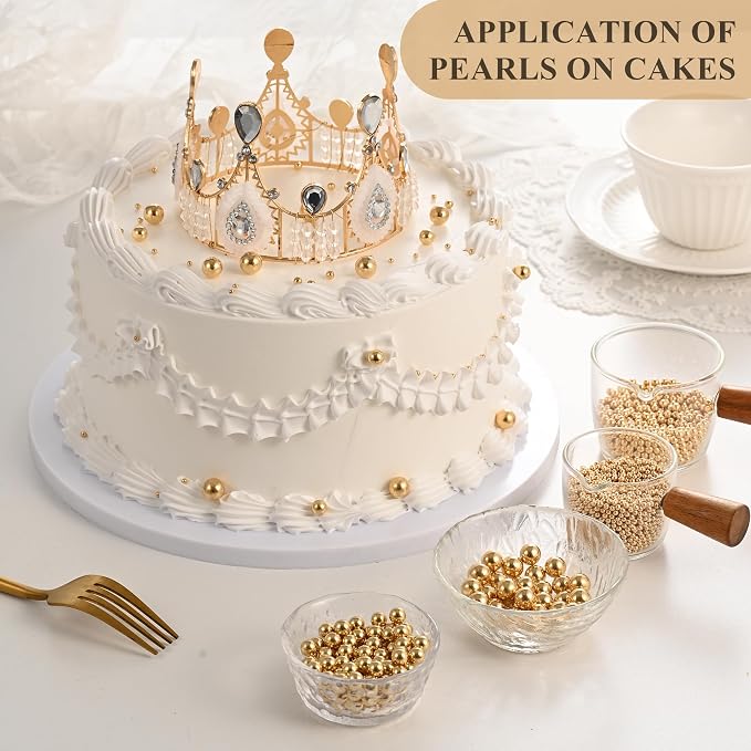 Homankit Gold Pearl Sprinkles for Baking, 4 Sizes Mix Sugar Pearls Cake Decorations for Cupcake Toppers Cookie Decorating Birthday Party Wedding Valentines Christmas Supplies