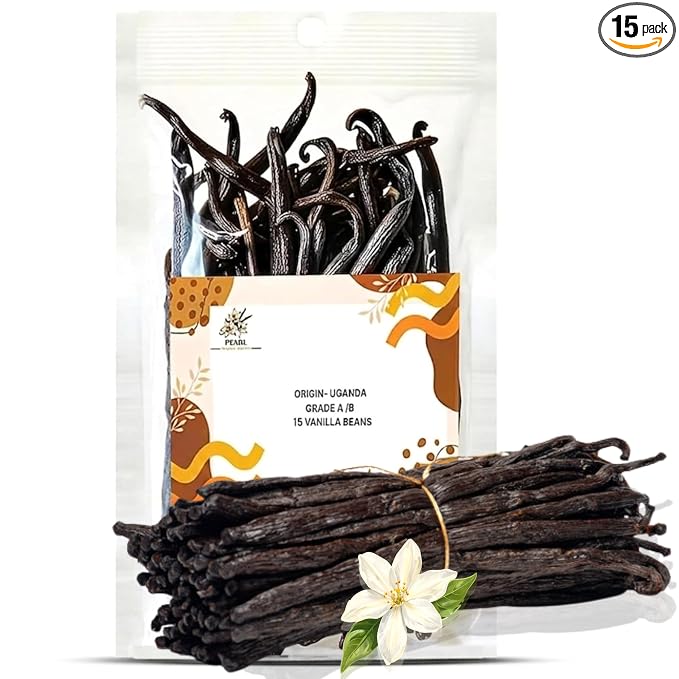 15 Organic Vanilla Beans Grade A 5-6 Inch Whole Pods for Homemade Extract, Baking & Brewing | Moist & Plump | Non-GMO, Gluten-Free