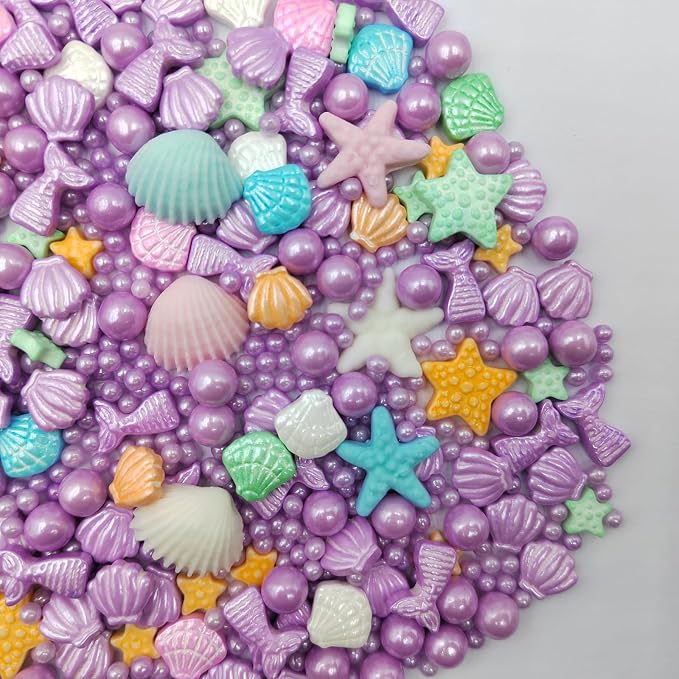 Homankit Mermaid Sprinkle Sweets Sprinkles for Baking Dessert Cupcake Cake Topper Starfish Shell Pearl Mermaid Candy Mix 3.53 Ounces Purple