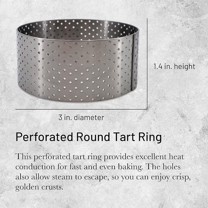 de Buyer Perforated Round Tart Ring - 3” Diameter, 1.4” Height - Perfect for Baking Beautifully Crisp Tarts - Easy to Use & Clean - Made in France