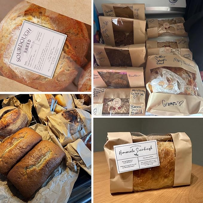 30PCS Bread Bags for Homemade Bread Paper Sourdough Bread Bags Large Bakery Bags with Window for Baked Food Packaging Storage Gift Giving Includes 30PCS Label Seal Stickers 13.7x8.3x3.5in