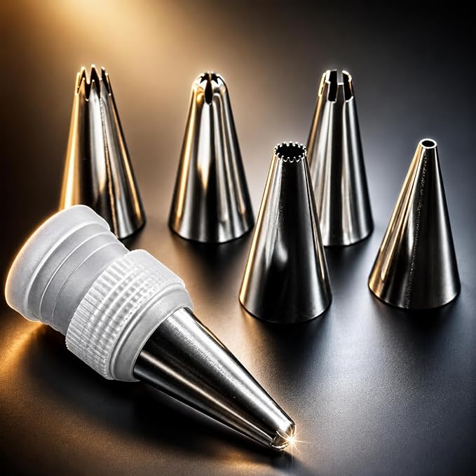 Piping Bags and Tips Set, Piping Tips, 20 Piping Tips, Stainless Stell Machine Washable For Chefs and Kitchens Whipped Cream Tip Set (6-Piece)