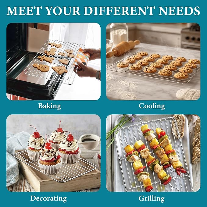 TeamFar Cooling Rack, Stainless Steel Baking Roasting Wire Rack for Cooking, Fits Baking Sheet Pans, Healthy & Firmly Welding, Oven & Dishwasher Safe - Set of 4 (15.3’’/ 11.6’’/ 9.8’’/ 8.7”)