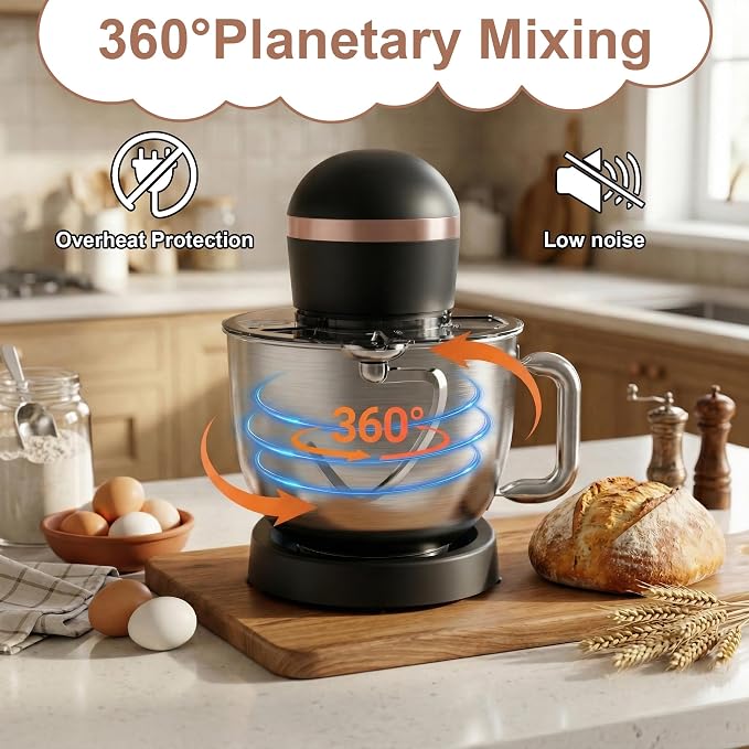 6.5 Qt 10-Speed Tilt-Head Stand Mixer with Dough Hook, Whisk, Beater & Splash Guard, Electric Kitchen Mixer for Baking, Cakes, Bread, and Home Cooking (Black)