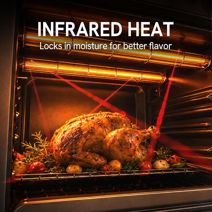 VAL CUCINA Infrared Heating 26.3 QT Air Fryer Toaster Oven, Large Countertop Convection Oven 10-in-1 Combo, 6-Slice Toast, Enamel Baking Pan Easy Clean with Recipe Book, Black Matte Stainless Steel