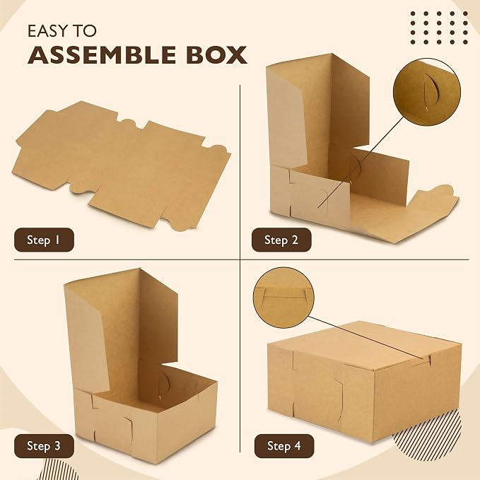 Fit Meal Prep 25 Pack Kraft Bakery Boxes, 6 x 6 x 3 Inches Brown Pastry Boxes, Cardboard Treat Boxes Pie Boxes Cookie Boxes Dessert Boxes for Cupcakes, Chocolates, Donuts, Macarons