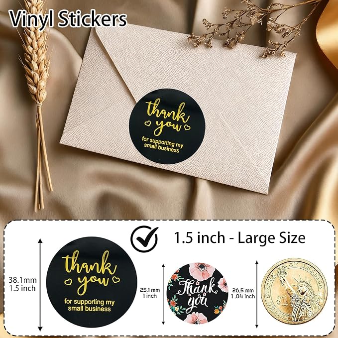 Thank You Stickers Rolls 1.5 Inch - 1000 Pcs Personalized Thank You for Supporting My Small Business Stickers Labels for Baking Envelope Seals Custom Sticker Tags for Wedding Birthday Party Gift Wrap