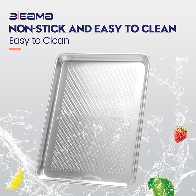 BIEAMA 6 Pack Half Size 18" x 13" Aluminum Baking Sheet Pan Perforated, Commercial Bakery Equipment Cookie Sheets, NSF Approved Baking Tray