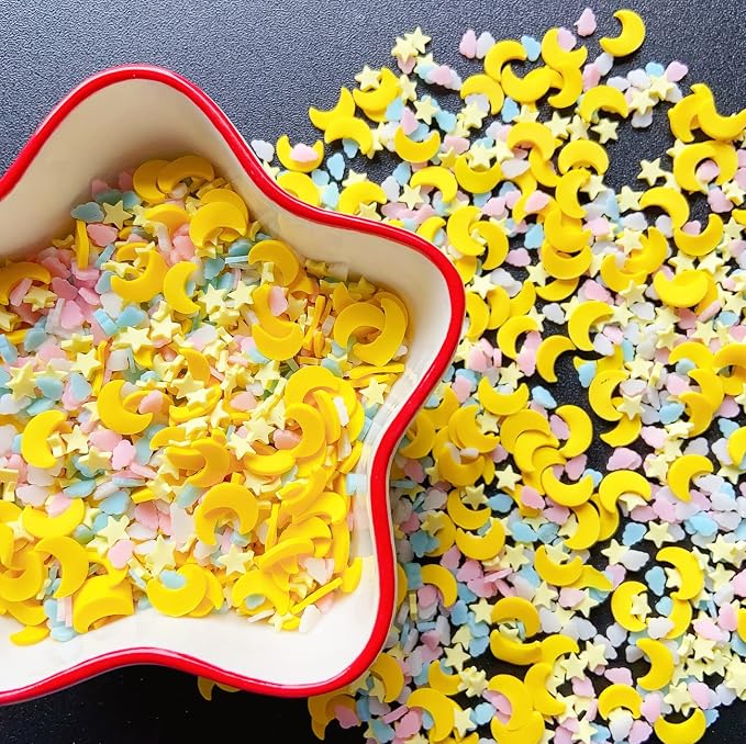 EHOPE 50g Fake Sprinkles Resin Sprinkles Fake Candy Sprinkles Clay Sprinkles Polymer Sprinkles Polymer Clay Slices for Nail Art DIY Crafts Cake Phone Case(Moon Stars Slices-07)