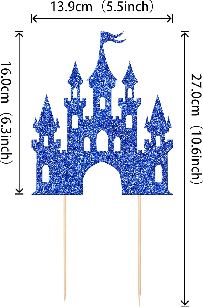 1 PCS Castle Cake Topper Glitter Princess Cake Topper Castle Theme Birthday Party Decoration Princess Happy Birthday Cake Decoration for Baby Shower Princess Birthday Party Supplies Dark Blue