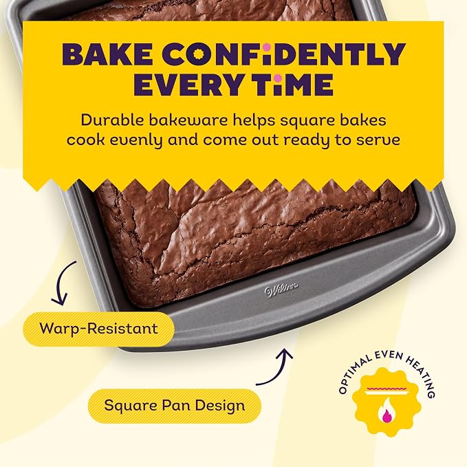 Wilton Platinum Non-Stick Square Cake Pan - Baking Pan for Brownies & Small Cakes - Made Without PFAS - Dishwasher Safe & Offers Even Heat Distribution - 9 x 9 x 2 Inch