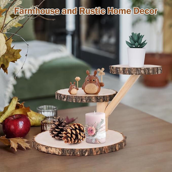 GENMOUS Wooden Farmhouse Style Cake Stand - Multifunctional 3-Tired Wedding Cake Stand Wood & Display Serving Tray Platter, for Appetizers Desserts Charcuterie Board