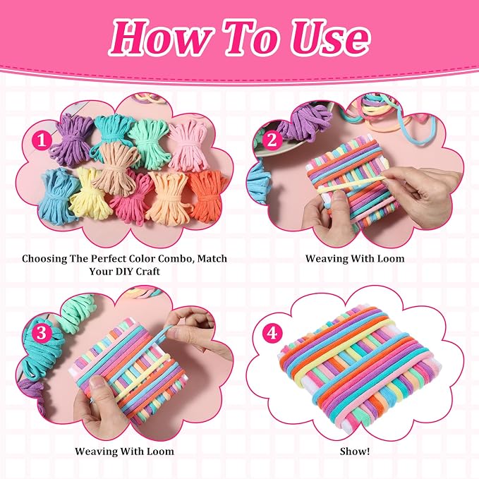 Kifmurase 1000 Pcs Refill Loops for 7 Inch Weaving Loom, 10 Colors Loom Loops for Potholder Making, Elastic Weaving Loop Craft Flexible Loom DIY Kit Craft Bands for Adults DIY Projects Gifts (Macaron)