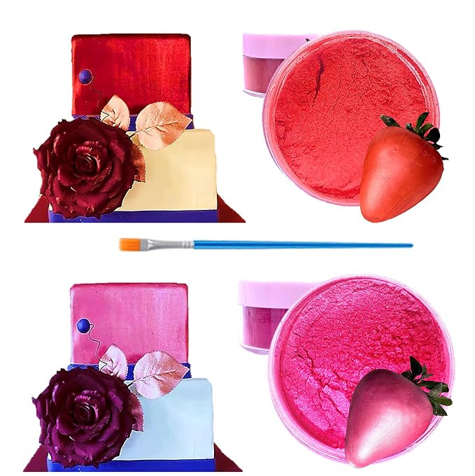Valentine Red and Pink Edible Luster dust, for cake decoration, dusting powder Metallic Food paint 5 gr each Food grade 100% edible.