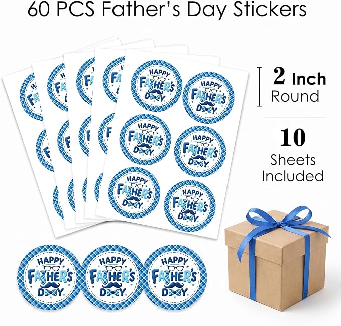 Father’s Day Stickers 60 Pcs, Happy Fathers Day Stickers for Gift Wrapping Cards Envelopes Treat Bags, Best Dad Ever Round Labels for Father’s Day Supplies Family Party Decorations
