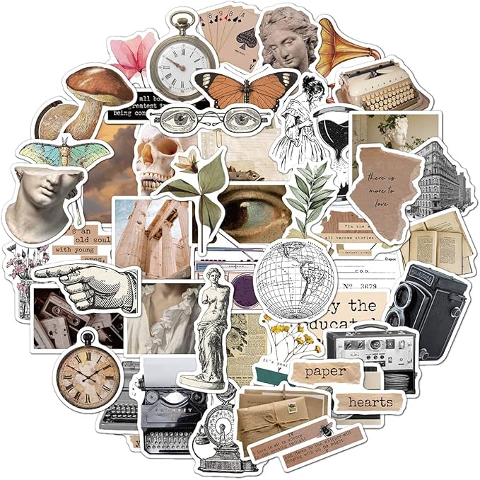 Maxleaf Old Times Vintage Stickers Scrapbook Supplies, Maxeaf 50PCS Nostalgia Retro Stickers for Planner Scrapbooking Laptops Art Journaling Gift Wrapping