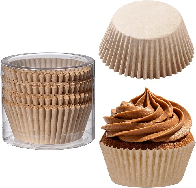 100PCS Natural Cupcake Liners Brown Paper Baking Cups Standard Size Muffin Cupcake Wrappers Nuts Serving Containers for Rustic Wedding Bridal Shower Graduation Xmas Birthday Party Cake Decor