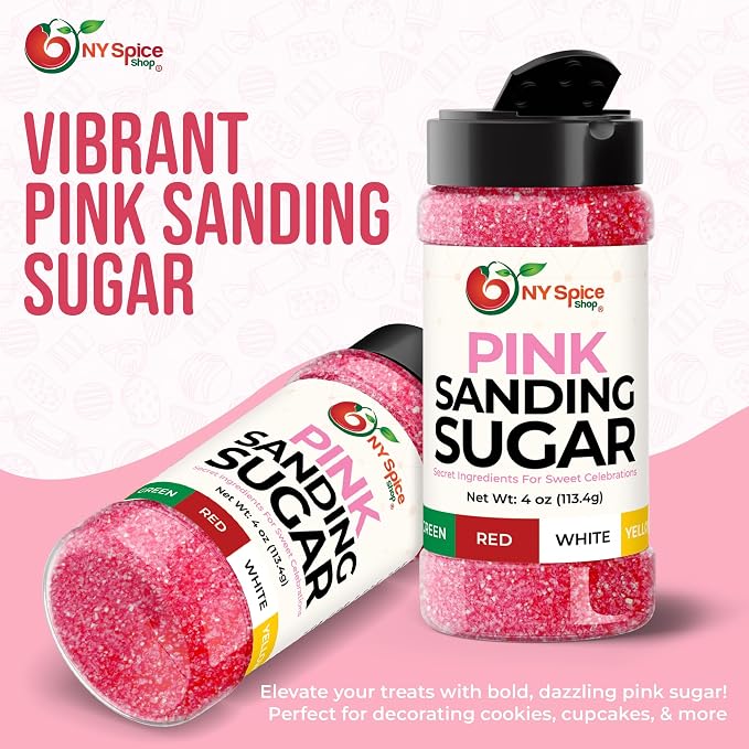 NY Spice Shop Pink Sprinkles Sanding Sugar - 4 Ounce Mix Pink Sprinkles for Holiday Dessert Decoration - Baking Decoration For Cupcakes Cookies Cakes & Dessert Toppings