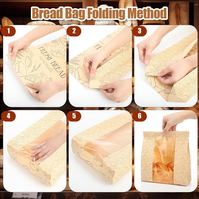 Feifeiya 150 Set Bread Paper Bags for Homemade Sourdough Kraft Bread Bags with Clear Window Seal Stickers 14'' x 8.3'' x 3.5'' Large Bakery Packaging for Storage Baked Goods Cookies