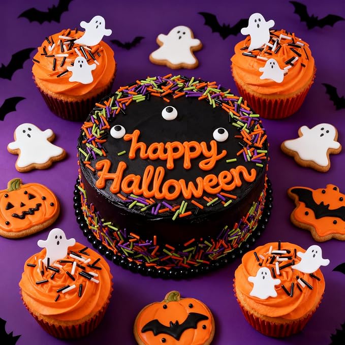 Halloween Sprinkles - Sprinkles for Cake Decorating, Candy Eyeballs, 4 Pack Edible Sprinkle Mix, Perfect for Baking, Cookies, Cupcake Topper, 320g/11.3oz
