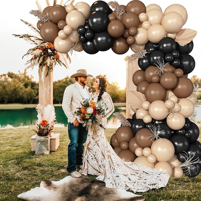 Black and Brown Balloon Garland Arch Kit, 105 PCS Black Brown and Nude Beige Balloon Different Size for Western Farm First Rodeo Wild West Cowboy Baby Shower Birthday Party Decorations