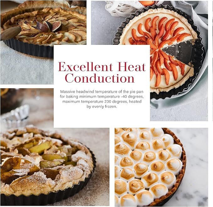 Tart Pan Black Carbon Steel, Non-Stick Quiche Pan, Tart Pan 9 inch removable bottom and 10 Baking Parchments-Oven and Dishwasher Safe