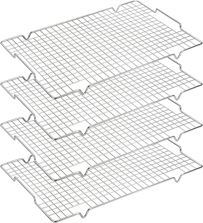 HULISEN 4 Pack 304 Stainless Steel Cooling Rack - 16" x 10" Baking Rack with Handle fits Half Sheet Pan, Wire Cookie Cooling Racks for Baking, Roasting, Grilling, Drying, Oven Safe, Dishwasher Safe
