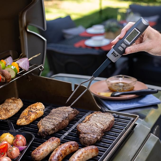 Maverick BarBFork Digital Meat Thermometer Fork, Preset Temps for 6 Meats, Backlit LCD, Beep Alert, Stainless Steel Probes, Auto-Off