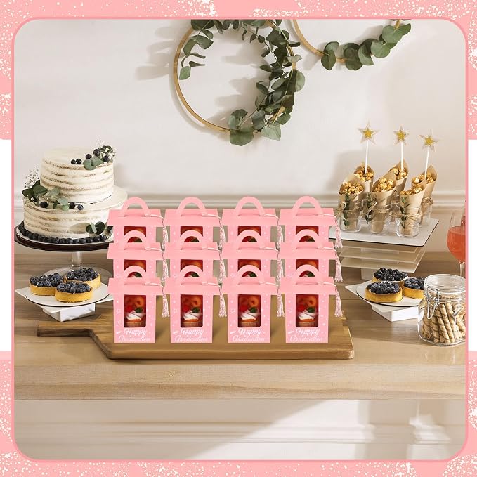 Outus 30 Pcs Graduation Cupcake Boxes Graduation Gift Box Congrats Grad Cupcake Container Candy Boxes with Window and Tassel for 2026 College High School Grad Party(Pink)
