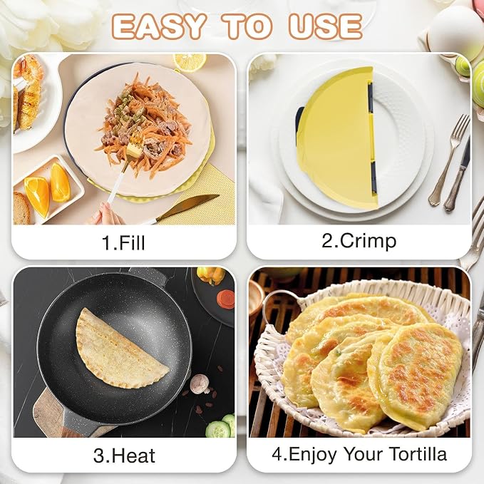 Tortilla Crimper and Sealer, 3-in-1 Multi-Size Pastry Crimper for Pie Crust, Empanada, Quesadilla, Tacos, Hand Pie Maker - 10”, 8”, 6” Molds | BPA-Free, Detachable, Dishwasher Safe Kitchen Gadget