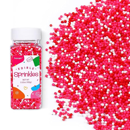 Pink Nonpareils Sprinkles, Red Pink and White Sprinkles Bulk for Cake Decorating Cupcake Baking Dessert Cookies Valentine's Decoration, 3.52oz