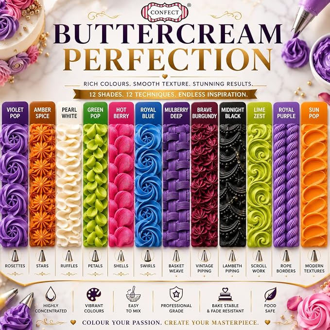 Confect Halloween – Spooky Bakes Gel Food Coloring Set – 12 Highly Pigmented Colors for Buttercream, Cakes, Cookies, Macarons & Baking – 10mL Bottles