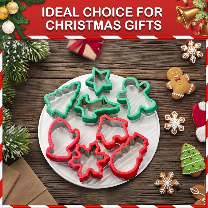 Christmas Cookie Cutter Set - 8 Piece Holiday Cookies Molds with Comfort Grip for Xmas Party Supplies/Favors - Including Glove, Snowman, Gingerbread Man, Star, Snowflakes, Christmas Tree, etc