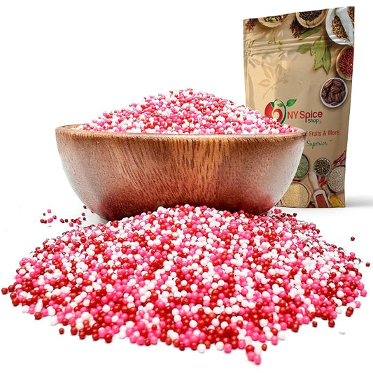 NY Spice Shop Pink, Red, White Nonpareils Mix - 1 Pound Colorful Candy Sprinkles - Pink White Red Nonpareils Candy - Candy Sprinkles for Decorating Cupcakes, Cookies, Chocolates and Desserts
