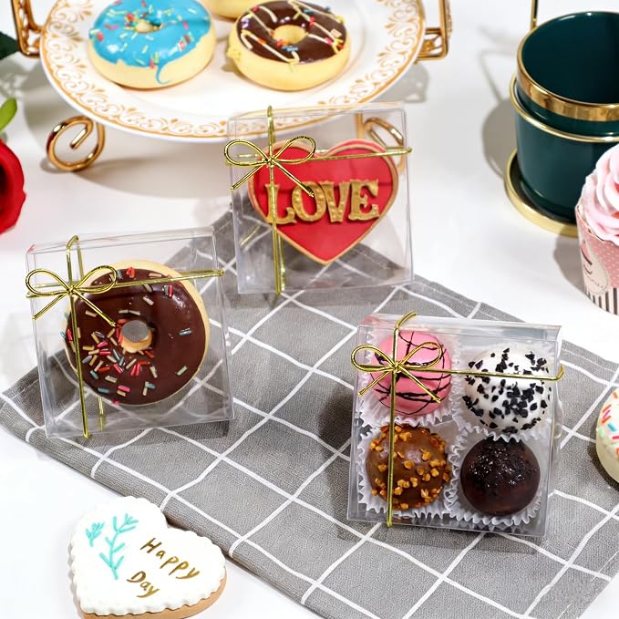 3.25"X3.25"X1.5" 100PCS Clear Chocolate Truffle Boxes for 4,Cookies Boxes Soap Boxes Donut Boxes Macaron Boxes Mini Bakery Boxes Brownie Box