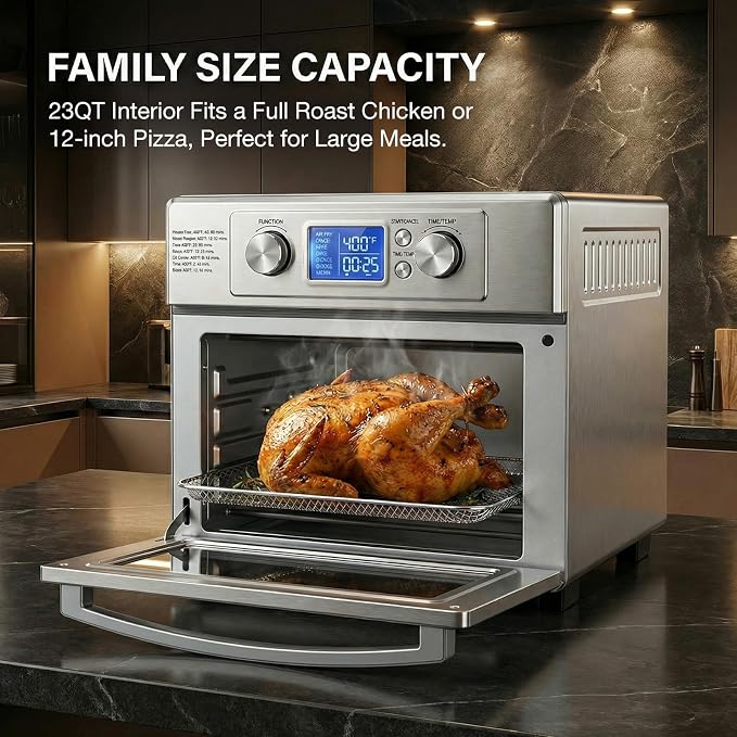 NEWBULIG 23QT Smart Touch Air Fryer Toaster Oven, Multi-Function Electrical Air Fryer Oven Combo, 7-in-1 Steel Countertop Ovens, 1800W Power, 120-Minute Timer, Convection, LCD Display