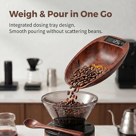 Portable Coffee Scale Mini Electronic Gram Scale Rechargeable Digital Scale for Home Office Coffee Making & Kitchen Use (Wood)