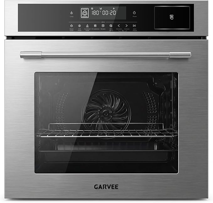 Garvee 24 Inch Built-in Steam Electric Oven Combo, 2.5 Cu.ft Convection Wall Oven, 5 Cooking Modes, Steam Function, Triple-Layer Glass, Easy Clean Interior, Timer & Safety Lock, Silver